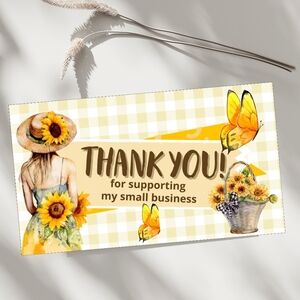60 Thank You Cards Small Business Packaging Inserts  Glossy Finish Sunflowers
